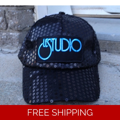 Le Studio Baseball Hat Black Sparkle W & B Front Logo